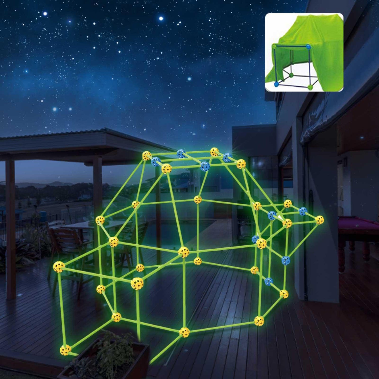 Set of 155pcs DIY Kids Tent Fort Building Toys Kit Build Educational Learning Toys - Glow in The Dark Version - Great Fun for your Children